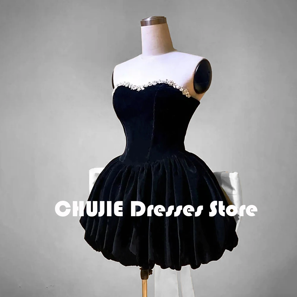Black Velour Mini Vestido de Graduación Короткие женские коктейльные