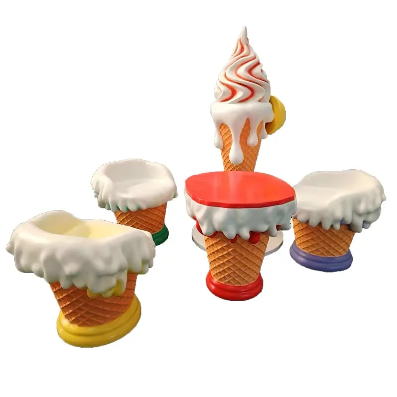 Wholesale Customized Ice Cream Chairs Tables Resin Sculpture Fiberglass Giant Ice Cream Table Chair For Mall Shop Decor