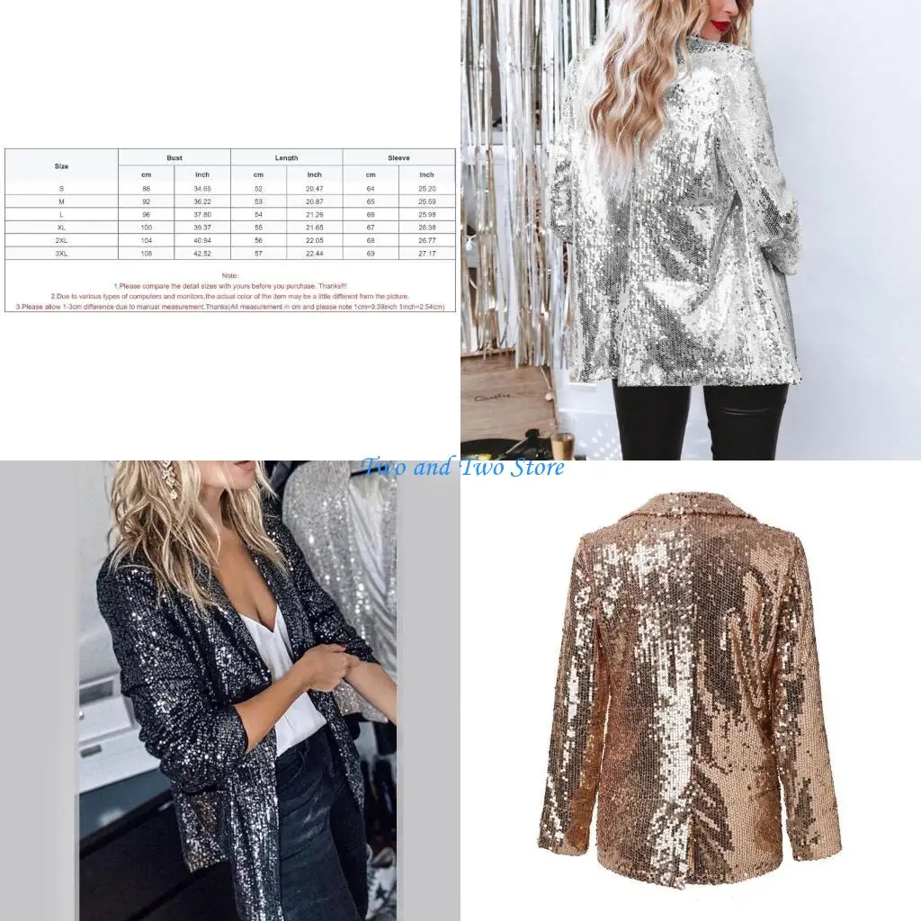 

HX6F Элегантные куртки с длинными рукавами и блестками с открытой передней частью для женщин, праздничная одежда, пиджак, пальто