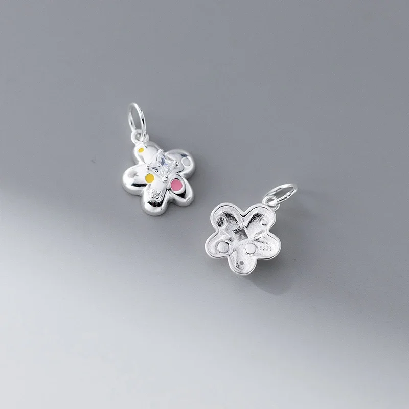 TrustDavis Real 925 Sterling Silver Cute sweet Flower Charm Pendant Handmade DIY Accessories Wholesale DZ1758