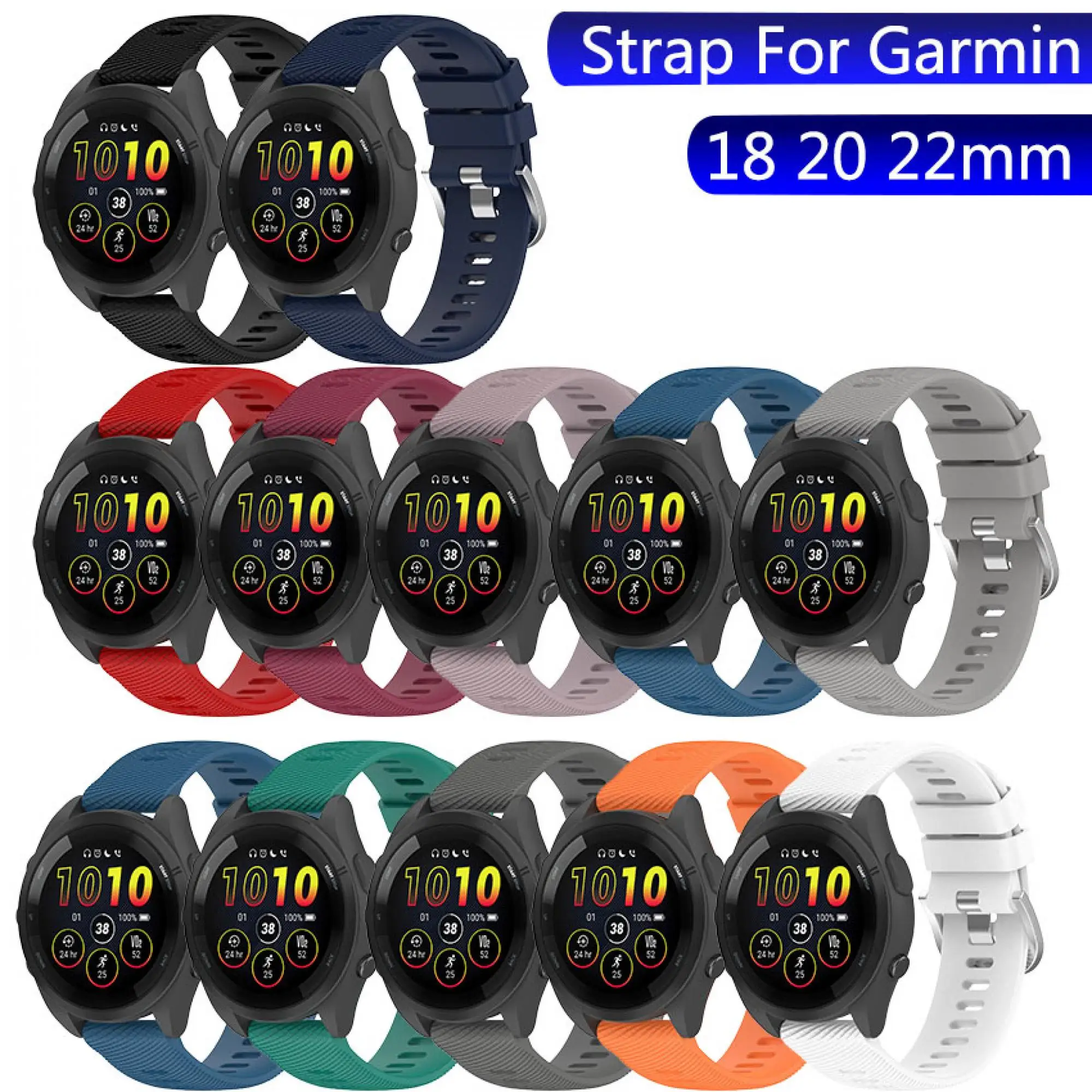 

Compatible with Garmin Watch Waterproof Strap Accessories Comfortable 18 20 22mm Diagonal Pattern Silicone Monochrome Strap