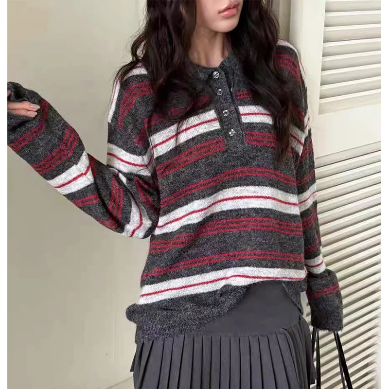 

MEXZT Harajuku полосатый свитер женский винтажный лоскутный вязаный пуловер уличная одежда корейский трикотаж зимние джемперы с длинными рукавами