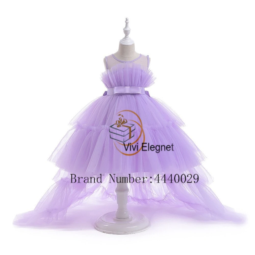 Purple Scoop Flower Girls Dresses for Kids 2024 Summer Soft Tule Sleeveless Christmas Gowns with Belt New فلور فتاة اللباس