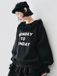 IMAKOKONI original design long sleeved round neck pullover with letter print hoodie for women autumn 244790