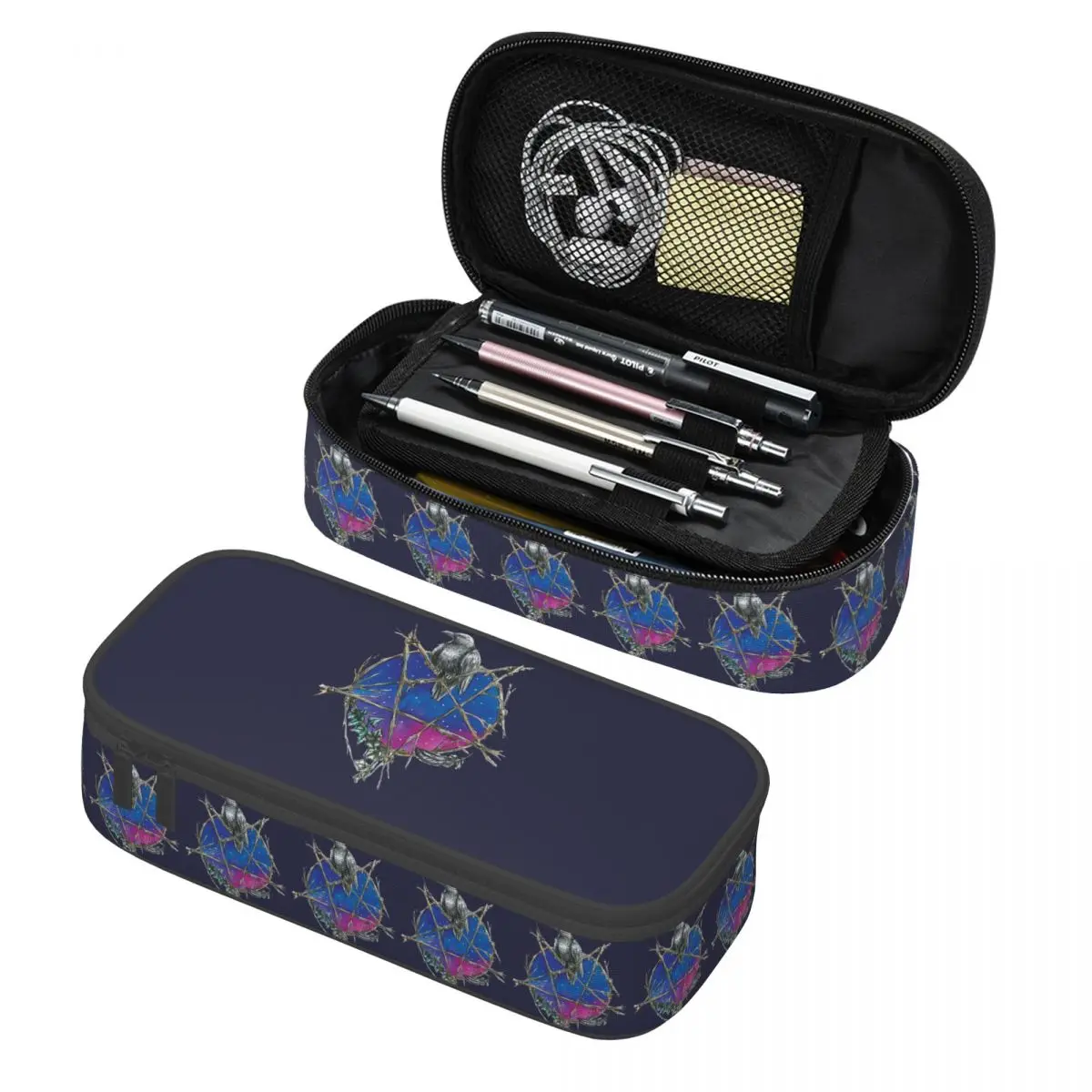 

Готические окульталистические пеналы с изображением вороны и пентаграммы, сумка для хранения канцелярских принадлежностей, пенал большой вместимости, сумка для ручек для детей