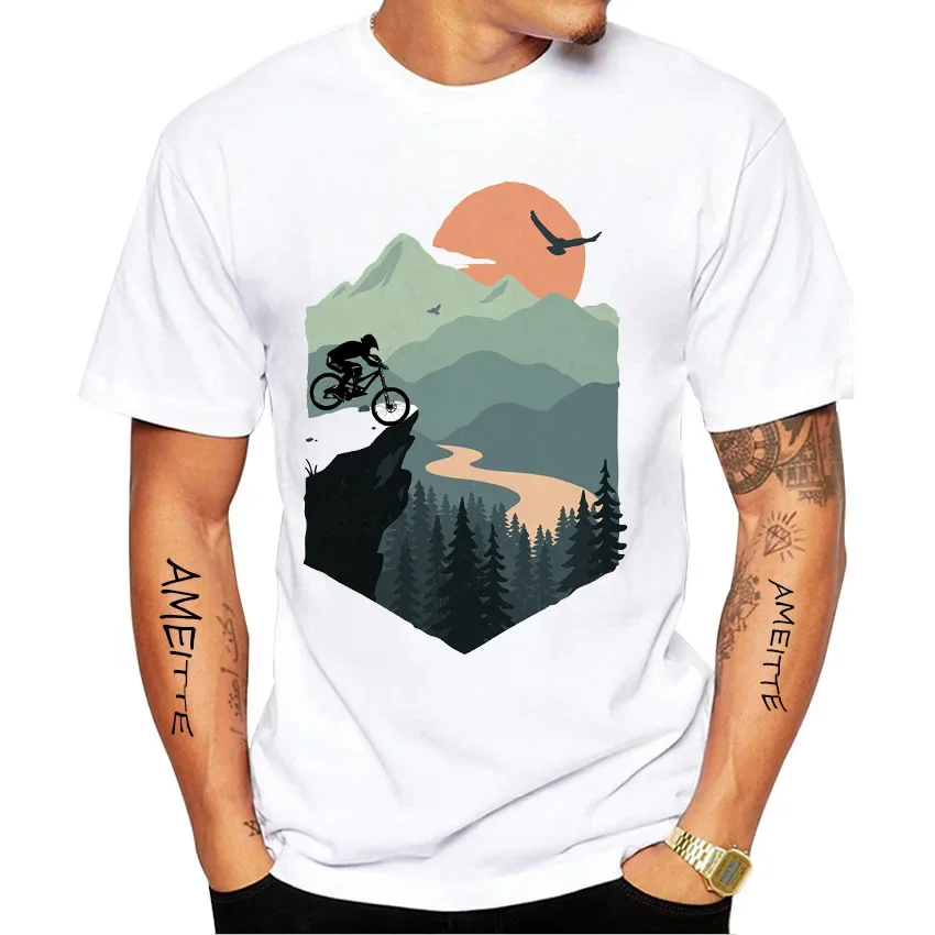 

At Dusk Vast Views A Scenic Sunset Bike Cycling Mountain Art T-Shirt New Summer Men Short Sleeve Bicycle Sports Casual Tees