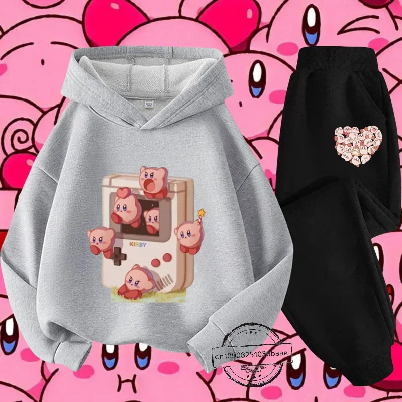 Kirby new girls kids hoodie set Autumn and Winter Long sleeve Harajuku fashion Nintendo cartoon anime printed sweatshirt casual