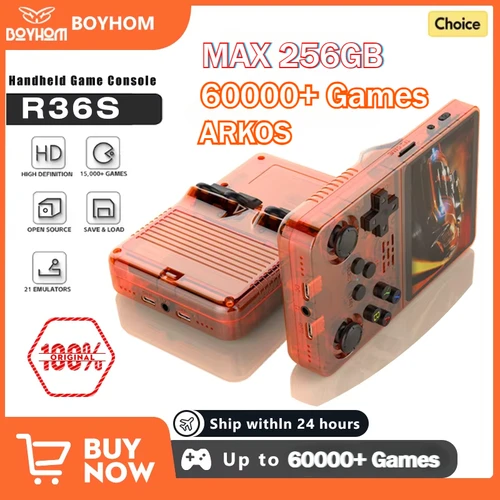 Consola de videojuegos R36S de código abierto de 128G, sistema Linux, pantalla IPS de 3,5 pulgadas, reproductor de vídeo portátil de bolsillo naranja, 64G, 256G, el mejor juego