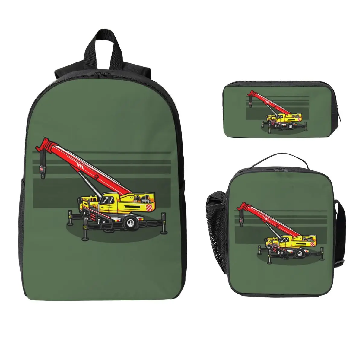 Liebherr Heavy Crane Backpack Student Boys Girls BookBag School Bag Computer Shoulder Bags 3ps Insulated Lunch Bag Pencil Case