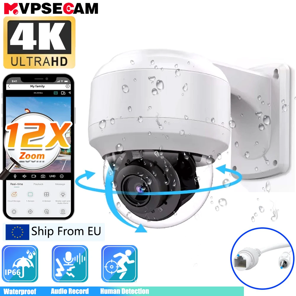 Telecamera IP PTZ 4K 8MP Dome ad alta velocità per esterni Onvif PoE Zoom ottico 12X CCTV Visione