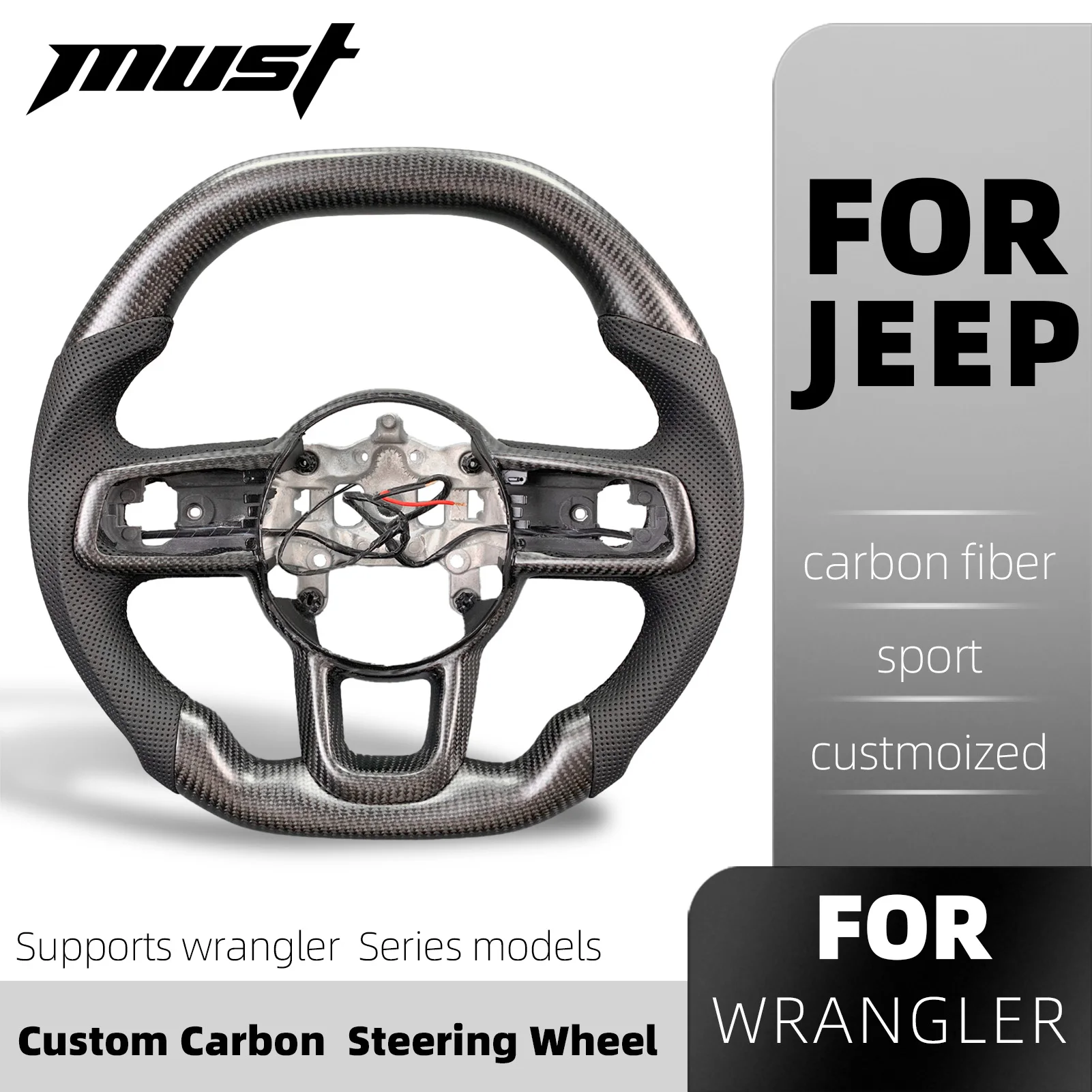 

Накладка на руль из углеродного волокна для Jeep Wrangler JL 2018 2024, Gladiator 2019-2024, индивидуальный светодиодный обороты, кожаная алькантара
