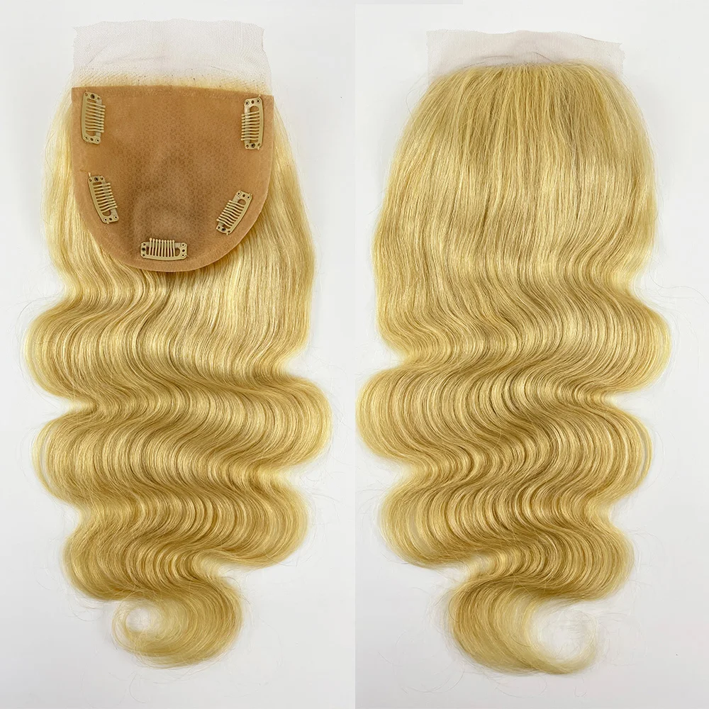 ضوء شقراء الحرير إغلاق العلوي الجسم موجة البرازيلي ريمي الشعر البشري توبر قاعدة الحرير لتخفيف الشعر النساء مع كليب في 24" #3