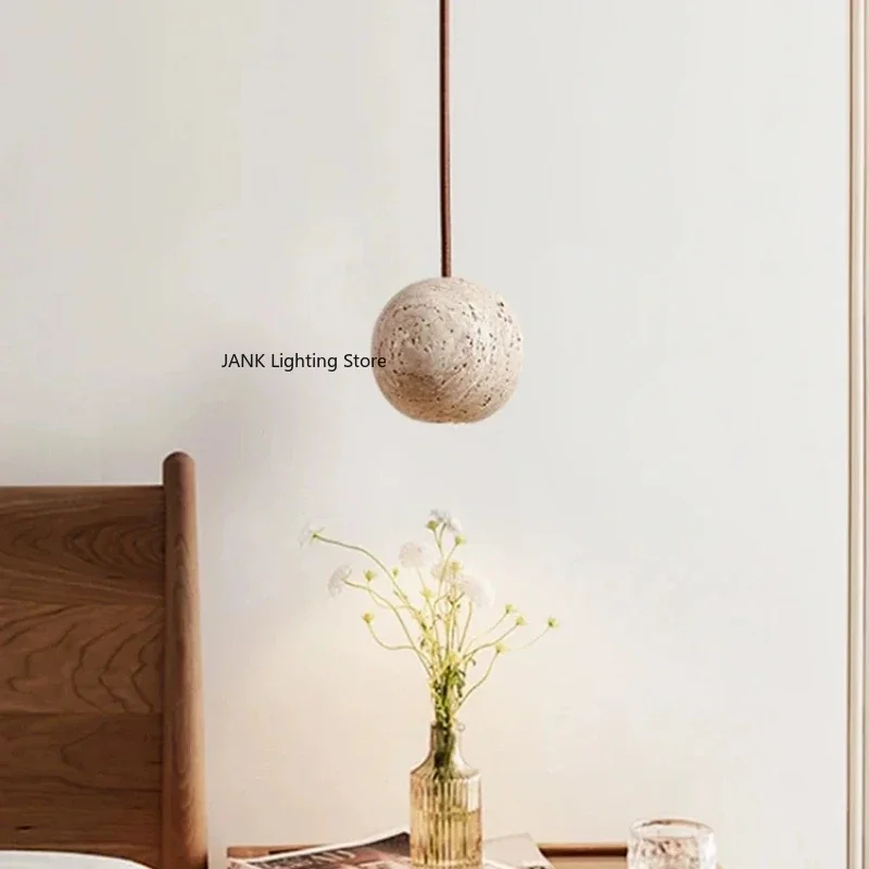 Nordic pietra naturale gialla stile Wabi Sabi comodino camera da letto sala da pranzo piccola luce rotonda illuminazione a sospensione creativa minimalista