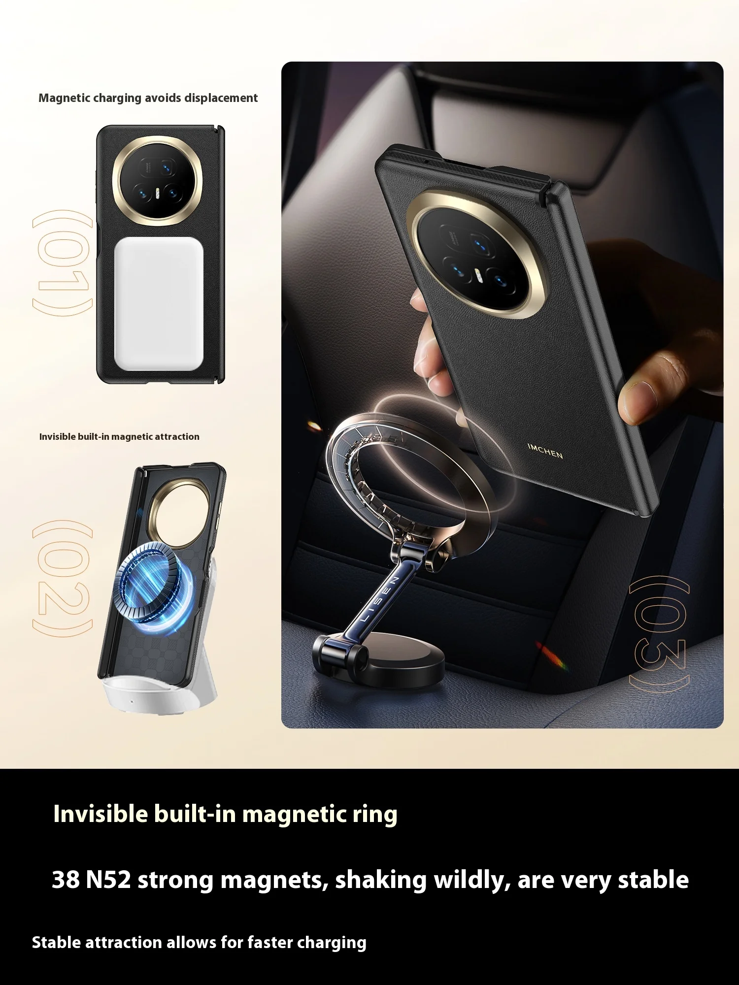 [กล่อง - แบบคู่ - การป้องกันขอบ] สำหรับเคส Honor Magic V5 IMCHEN ใหม่พร้อมเคสโทรศัพท์หนังธรรมดาแกนกลางแม่เหล็ก