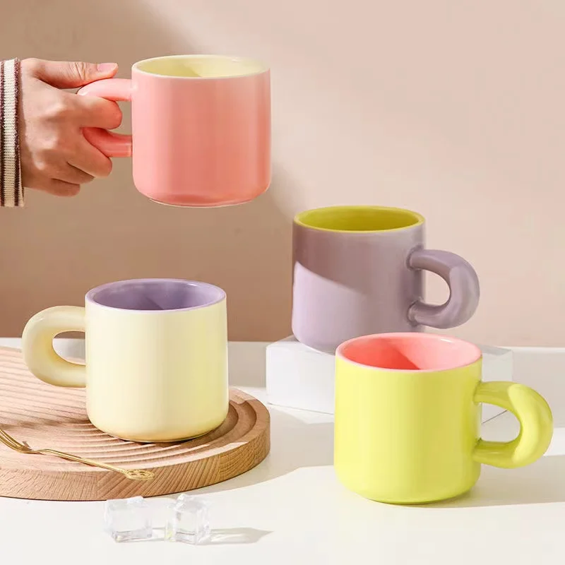 Macarone Coffee Cup Nordic Style Creative Simple Tea Cup Candy Two-color Household Ceramic Cup Fresh and Lovely Mug