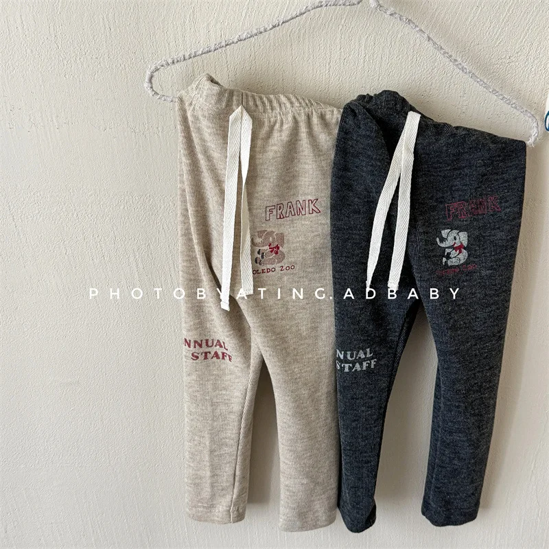 2024 Autumn New Girls Leggings Cartoon Print Children Casual Pants Baby Girl Simple Versatile Elastic Pants Kids Cotton Trousers