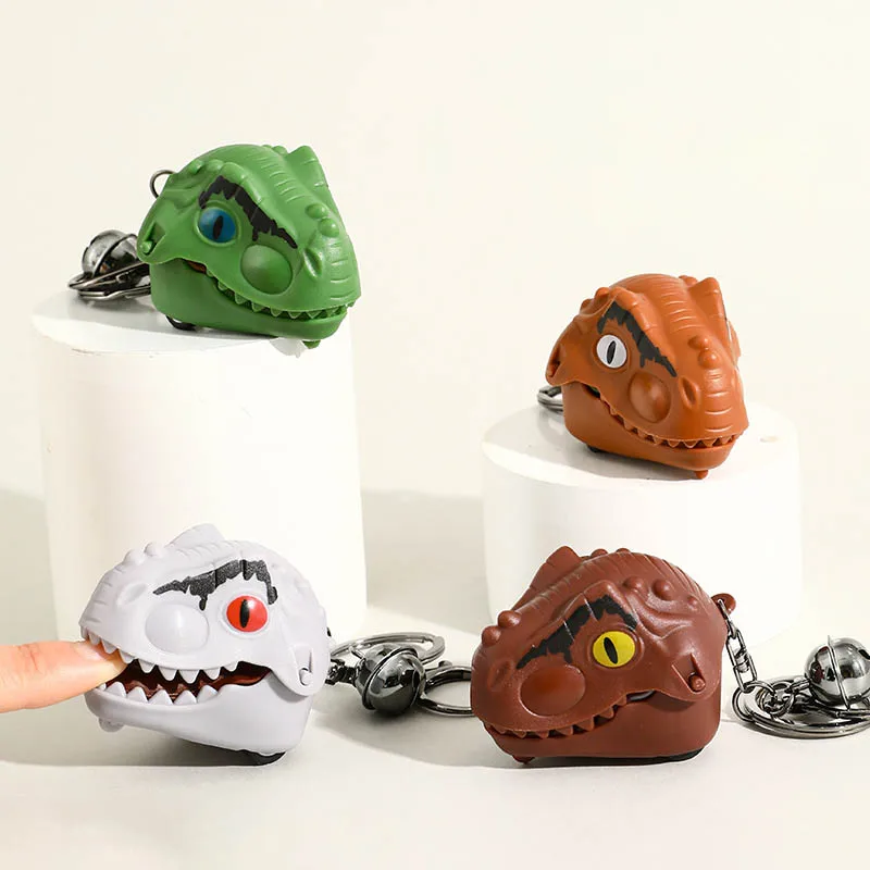 面白いクリエイティブな指噛み恐竜ヘッドおもちゃ車キーホルダーペンダント子供ギフトかわいい恐竜指噛みおもちゃプルバックカー