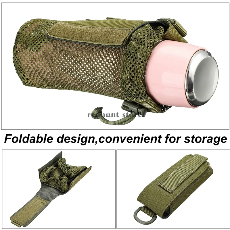 Outdoor Cycling Water Bottle Pouch Tactical Molle Holder Storage Bag Foldable Mesh Water Bottle Sleeve Bag for Backpack