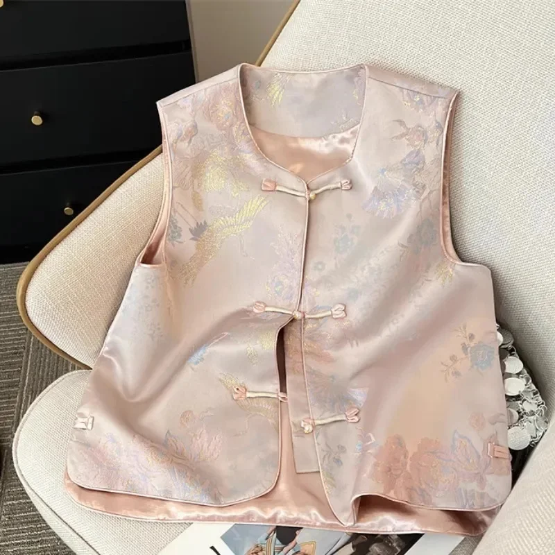 レトロレディースレジャーカーディガンベストアウター2025ハイエンド女性ノースリーブコート春秋女性ファッションベストジャケット