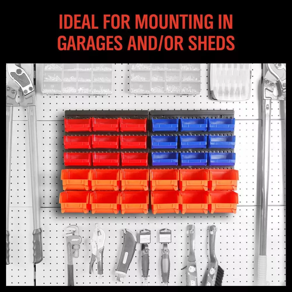 HORUSDY 30Pc Parts Storage Bins Wall Mounted Tool Organiser Board Tray Rack Workshop Box