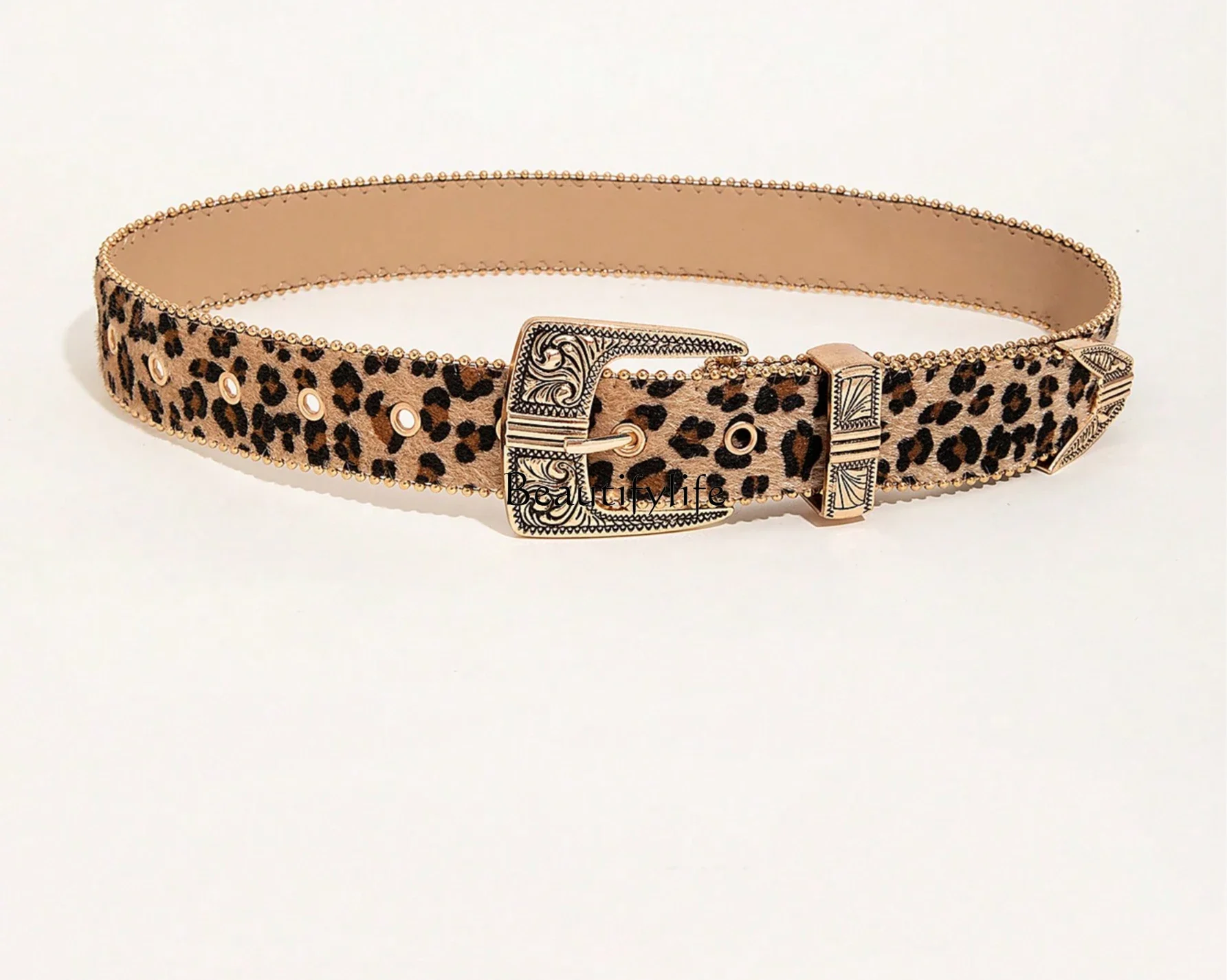 Leopard print versatile belt, polished soft-faced belt, advanced retro personalized decoration