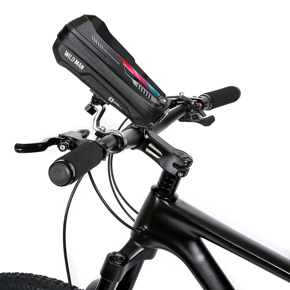 

WILD MAN Hard Shell Handlebar Bag 0.6L Mountain Bike Phone Holder Waterproof Quick Release for MTB Bike Motorcycle Cycling Bag