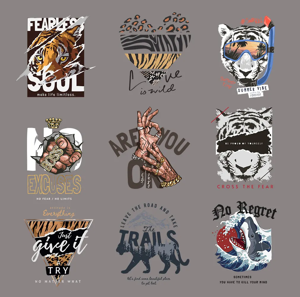 Fashion Tigers Bear Patches For Clothing Thermal Stickers On Clothes Art Heat Transfer Vinyl Diy Applique T-shirt Iron On Patch