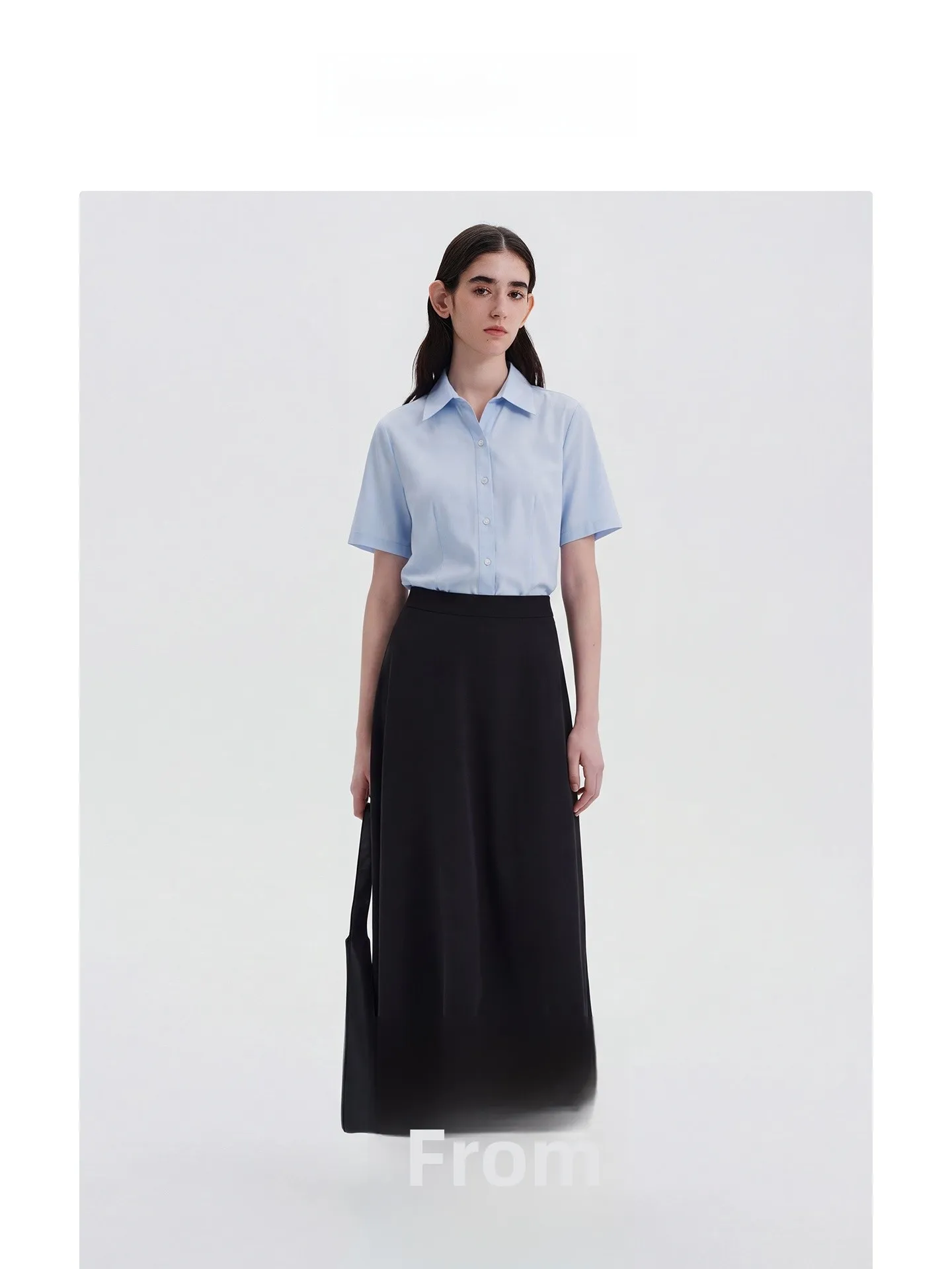 

Blue Formal Shirt Short Sleeve Summer Commute Style Cotton Blend Women's Businesswear for Graduation Presentation Interview