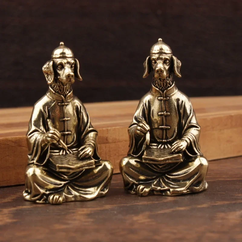 1/2Pcs Calligraphy Dog Ornament Retro Brass Mini Ornament Desktop Calligraphy Puppy Dog Ornament