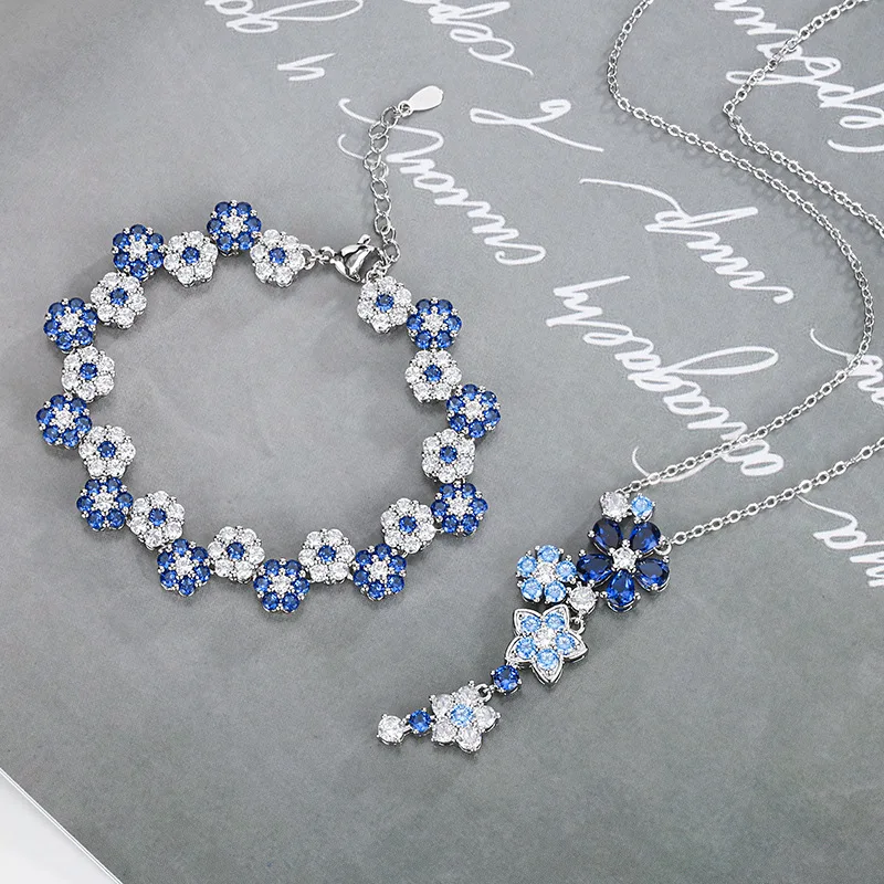 

New Jewelry Set Accessories Bracelet Clavicle Chain Zircon Flower High-end Fashion Versatile Light Luxury Women's Wholesale