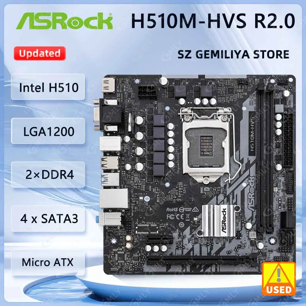 

Материнская плата ASRock H510M-HVS Intel H510 LGA 1200, DDR4, поддержка i7-11700 i3-10305 i5-10400 i9-10900, процессор Micro ATX