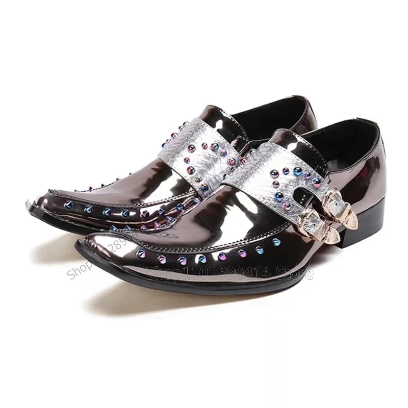 

Colorful Rivets Buckle Decor Double Monk Men Shoes Fashion Slip On Men Shoes Luxury Handmade Party Feast Banquet Men Dress Shoes