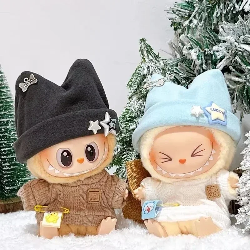 

Labubu Outfit Star Blue & Black Style Sweater Hat Set for 15/17cm Labubu V2 Dolls Adorable Doll Accessories