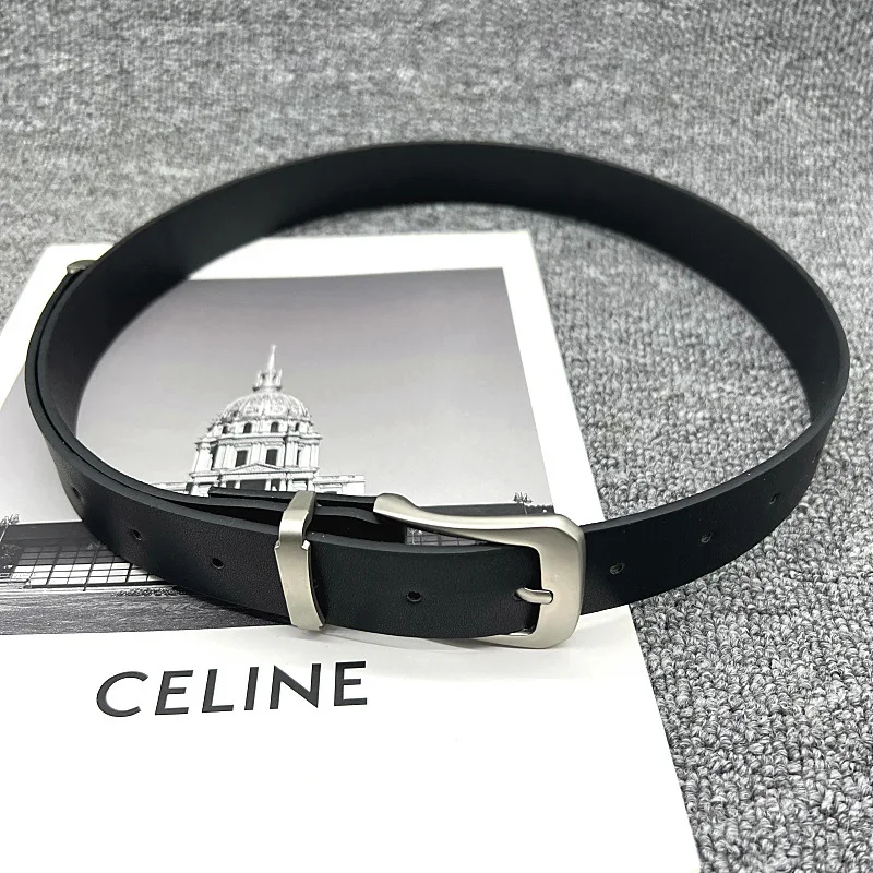 حزام جلد طبيعي بإبزيم فضي كلاسيكي عصري للجنسين بطبقة علوية من جلد البقر إكسسوار أنيق للرجال والنساء