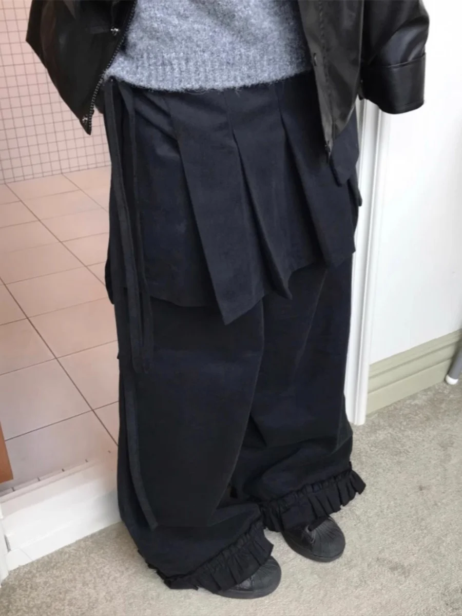 Único SEI Japonês Sle Heavy Industry Vintage Street Solto Renda Duas Peças Casual Saia Solta Calças Cintura Alta Elástico Wais...