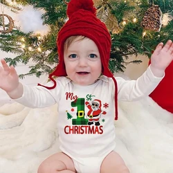 My 1st Christmas Santa Print Newborn Bodysuit Baby Long Sleeve Romper Outfit Infant Baptism Bodysuits Clothes Toddler Xmas Gifts