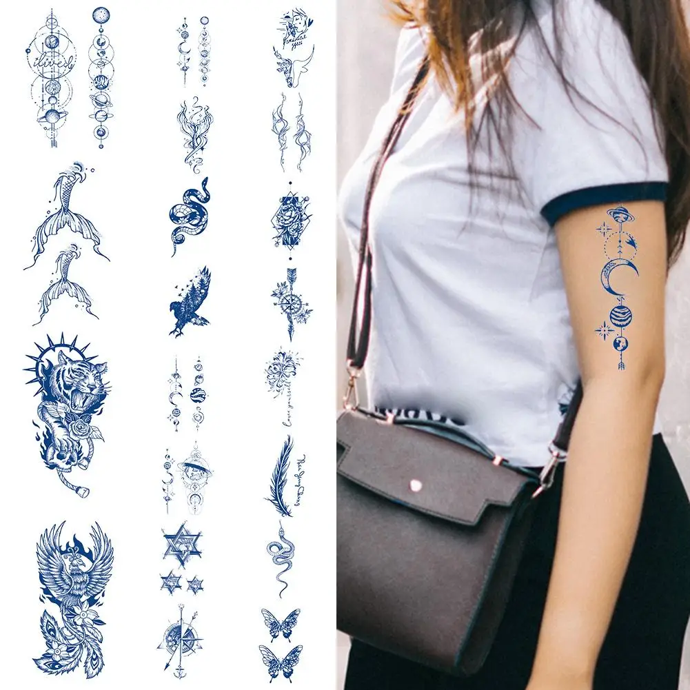 Semi-Permanent Waterproof Temporary Tattoo Stickers Wing Feather Genipin Herbal Juice Lasting Ink Fake Arm Shoulder Waist Tatoo