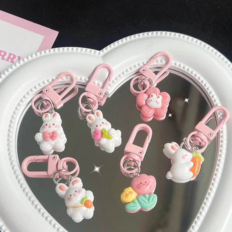 Porte-clés lapin mignon Kawaii, 1 pièce, pendentif Animal de dessin animé, décoration de sac à dos pour fille, bijoux, cadeau pour meilleur ami