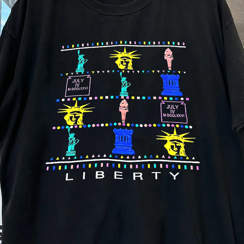 Liberty American West Coast Style round Neck Short Sleeve T-Shirt Vintage Lazy Couple Half Sleeve Cotton Youth Summer Fashion