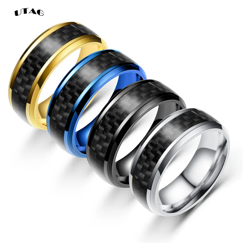 UTAG Men's 8mm Tungsten Carbide Ring Blue Black Tungsten Steel Ring Beveled Edge Wedding Band Size 6-13 Comfort Fit hot sell