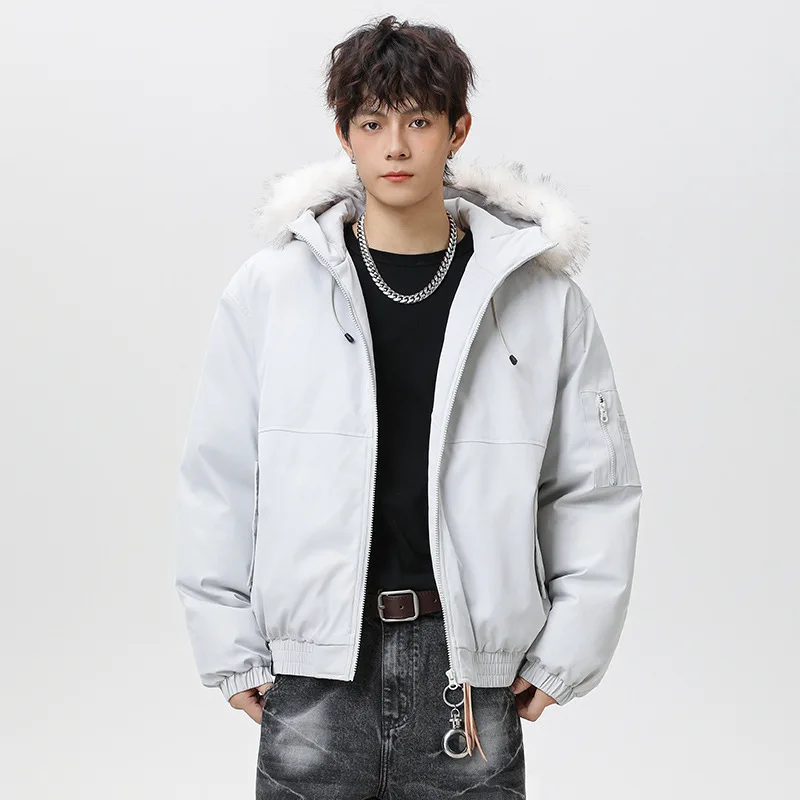 2025 Winter Man Cargo Coat Thicken Windproof Long Sleeve Zipper Male Down Jacket Simple Solid Color Hooded Men Parkas Outerwear