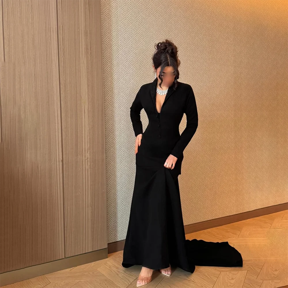 

Modern Evening Dress V-Neck Long Sleeves Mermaid Elegant Sequin Open Back Evening Gowns Sweep Train Party Dresses Customized