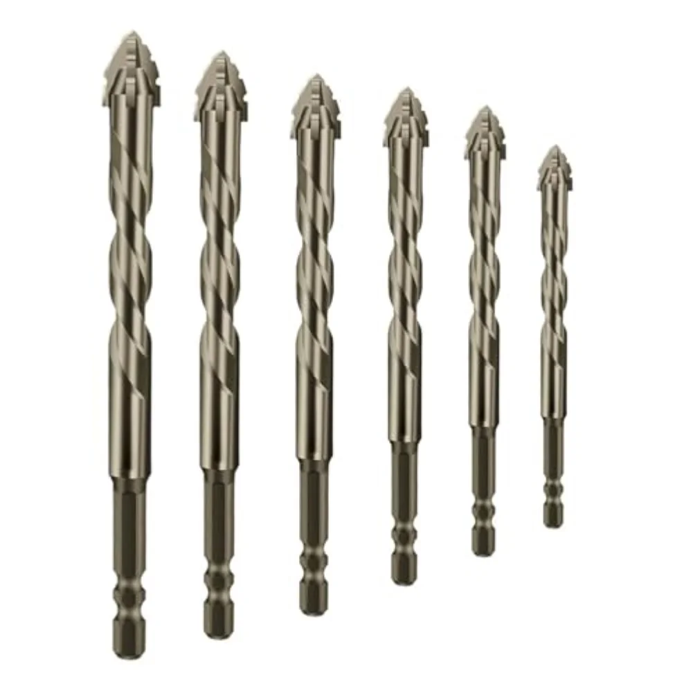

6pcs 4/5/6/8/10/12mm Drill Bits 4 Flute Sawtooth Eccentric Drill Bit For Wood & Metal Tone Glass Concrete Carbide Drill Bit