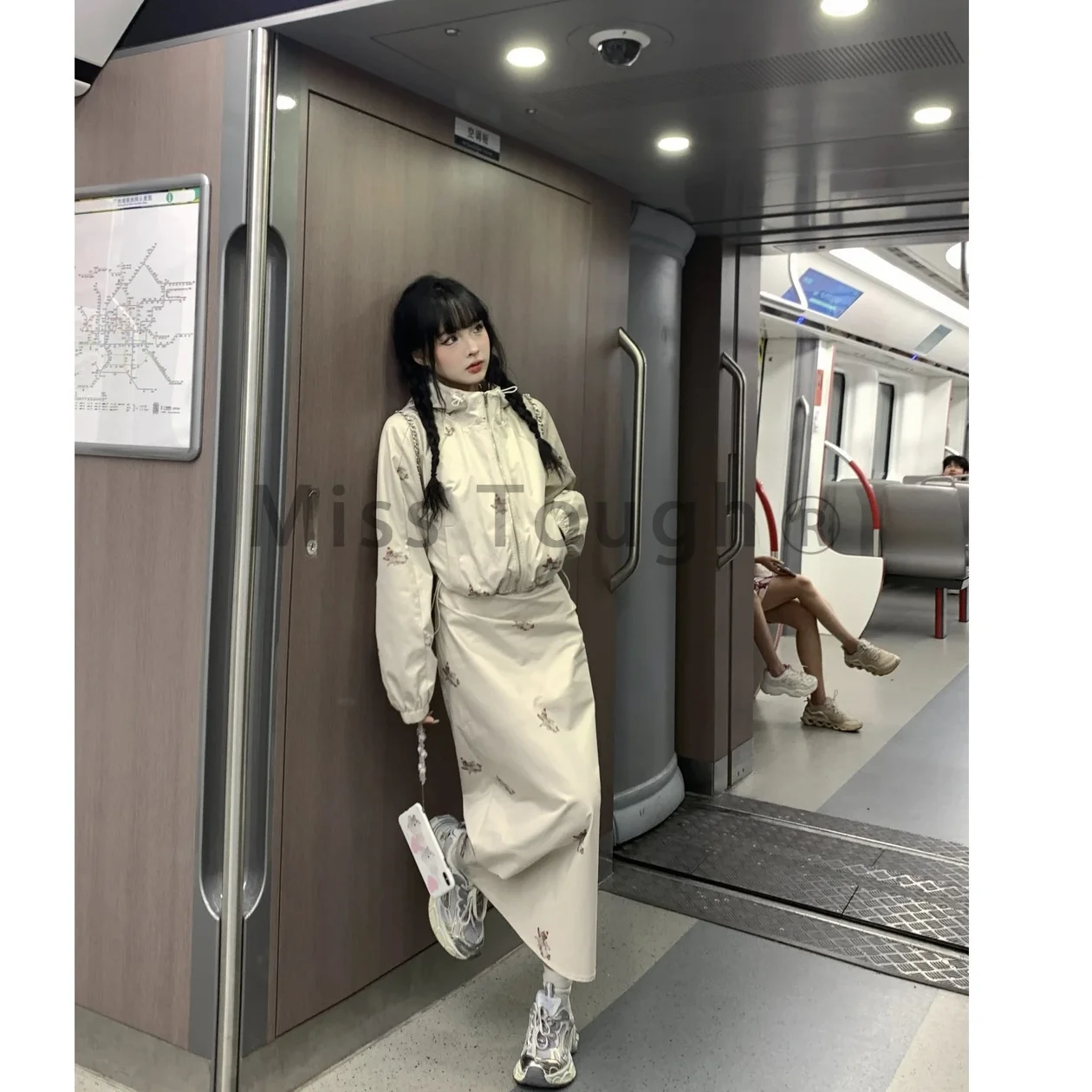 Autumn Vintage Y2k Two Piece Dress Set Women Casual Hooded Jacket+strap Dress Suit Female Korean Fashion Designer Set 2023 New