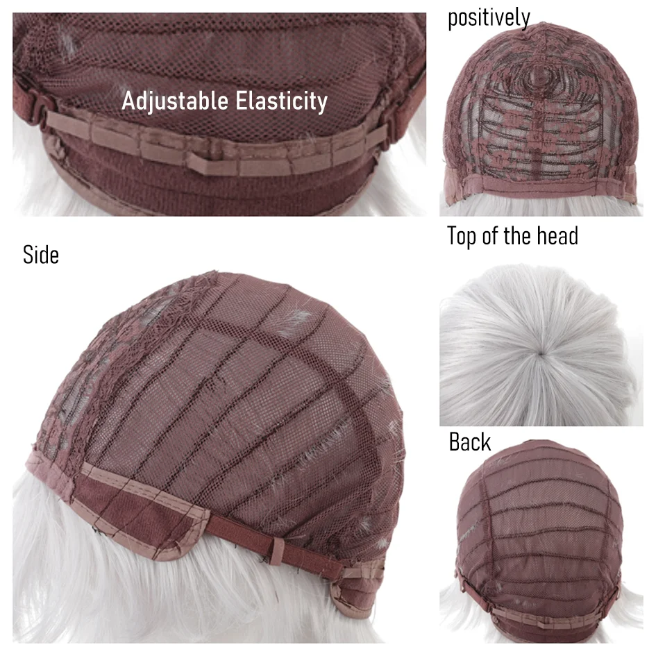 Синтетические парики для мужчин, сломанная шапочка, 10 см, короткие прямые волосы, слегка вьющиеся, серебристо-белый парик, хвост, косплей, рождественские подарки