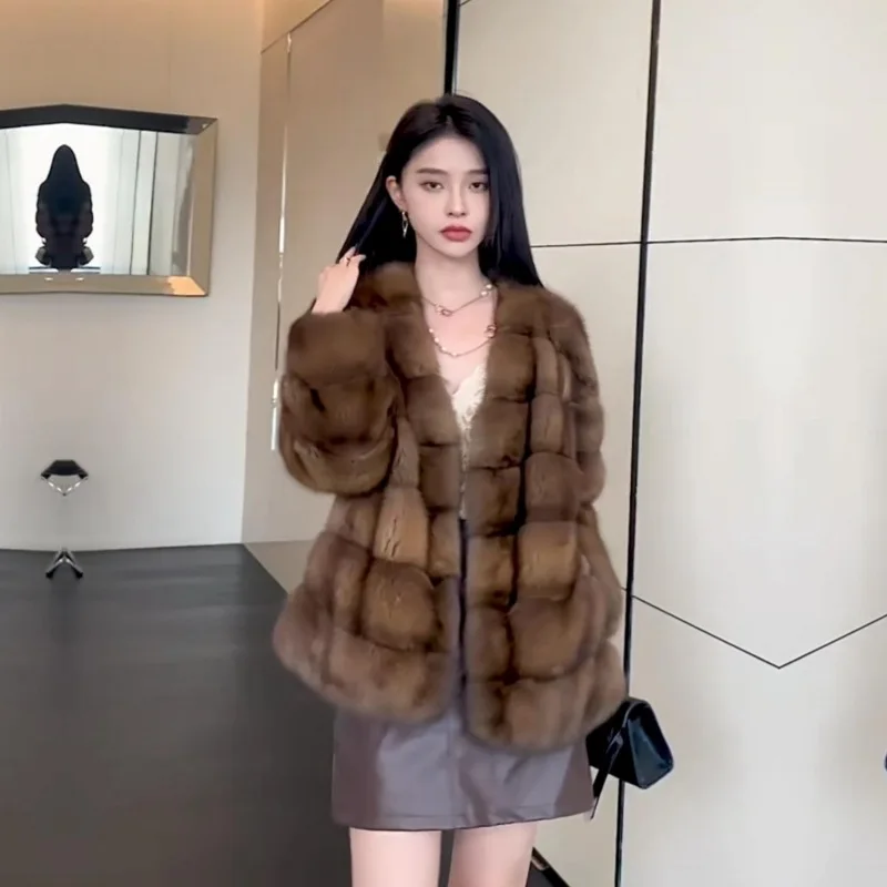Women's Models Autumn Spring Coat Faux Fur Medium-length Eco Thickened Warm Long-sleeved Comfortable Advanced Niche Versatile