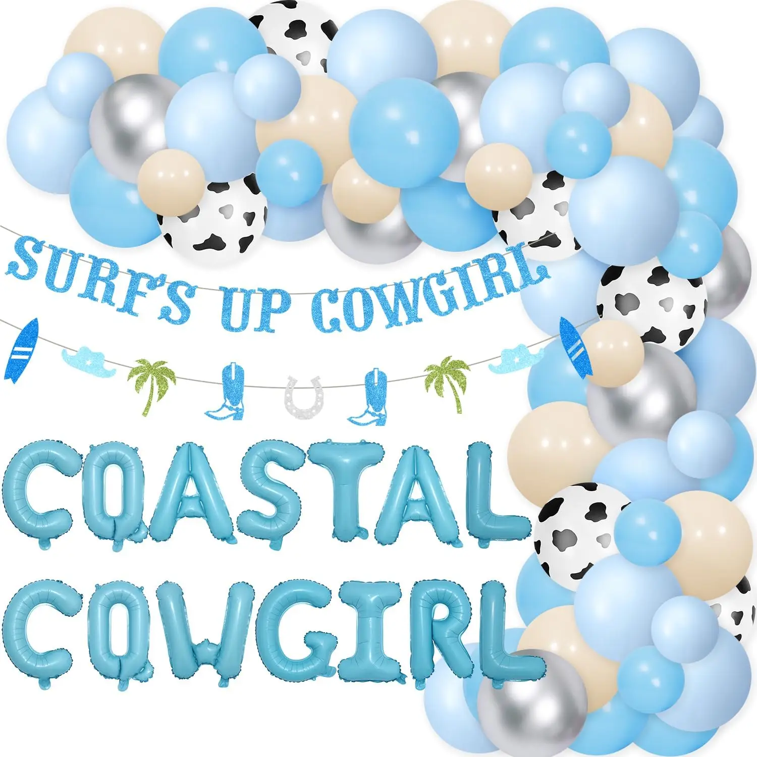 Coastal Cowgirl Theme Party Decorations Blue Bachelorette Party Balloon Arch Garland Kit Glitter Letterr Banner for Bachelorette