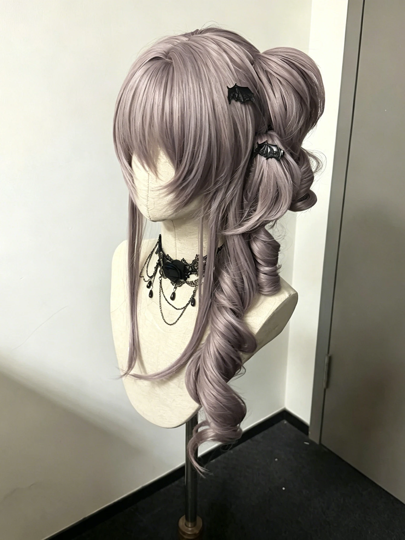 Synthetic Long Curly Wavy Gray Purple Wig With 2PCS Short Ponytail Natural Hair Lolita Cosplay Christmas Halloween For Women