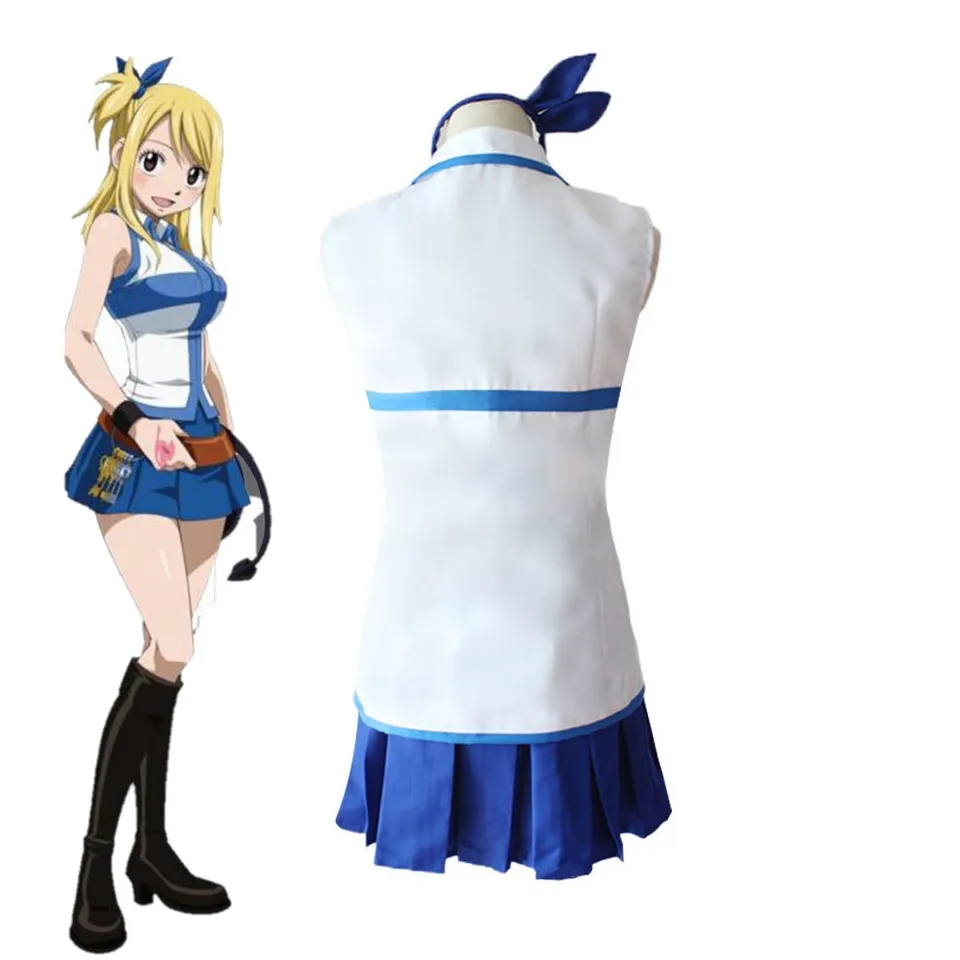 Anime FAIRY TAIL Lucy Heartfilia Cosplay Costume wig Top skirt Hairpin Set Halloween Makeup Party