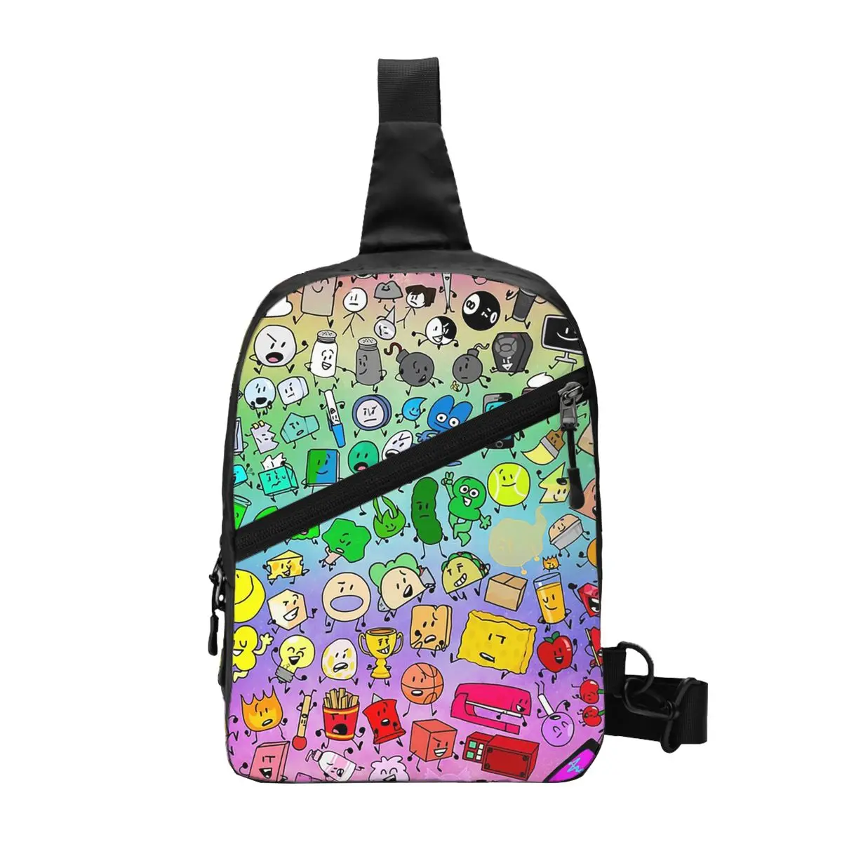 BFDI Inanimate Insanity All Characters (Rainbow) Chest Bag Men Sling Crossbody Backpack Chest Bag Hiking Daypack Shoulder Bag